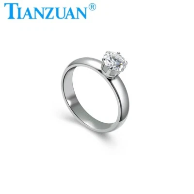 Anillo de mujer de acero inoxidable con moissanita redonda de 6,5 mm bisutería de moda Foto 1 de 4