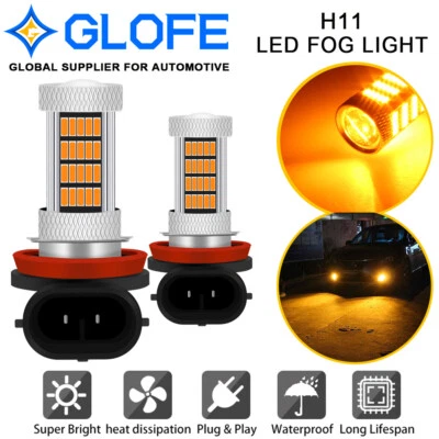 For Audi A3 A4 A5 A6 A8 TT Q5 S5 Bright Amber LED H11 Fog Light Bulbs 92SMD-4014 - Image 1 of 4