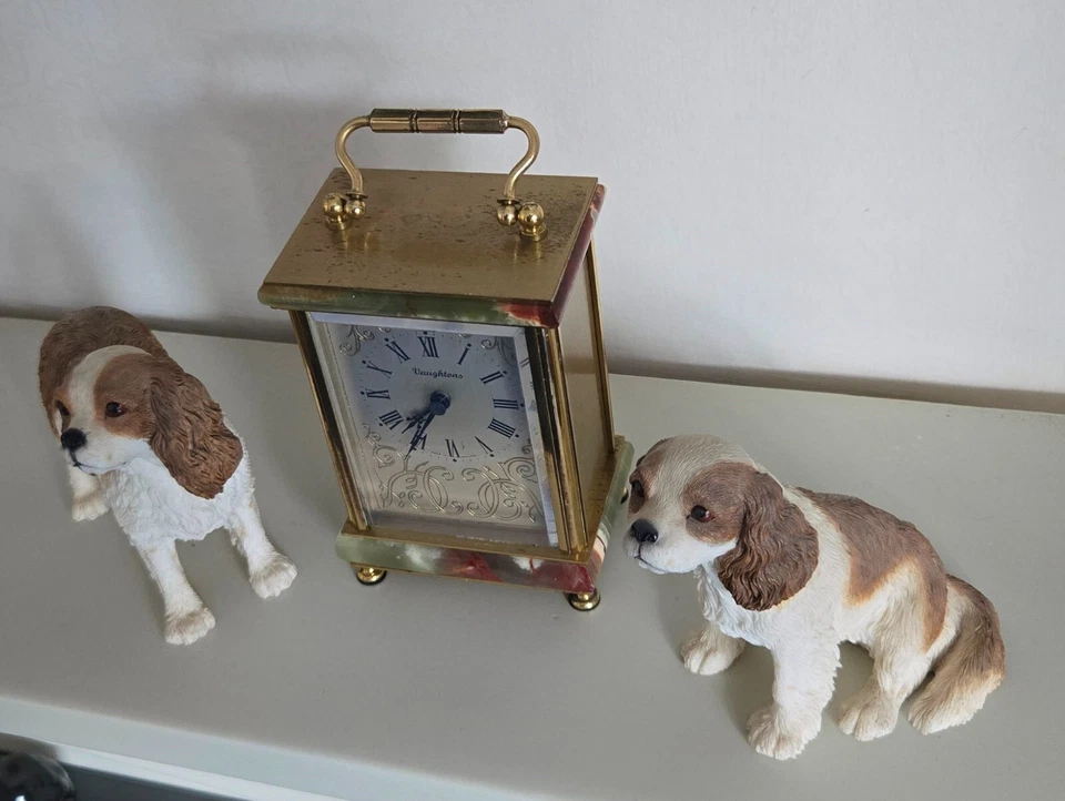 VINTAGE HEAVY BRASS WEISS  VAUGHTONS ONYX CARRIAGE CLOCK 70s 80s GOOD CONDITION - Image 1 of 4