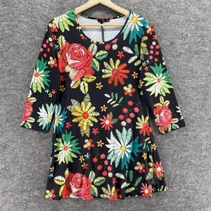 New Lily Blouse Women S Small Black Floral Round Neck 3/4 Sleeve Pullover Casual - Picture 1 of 11