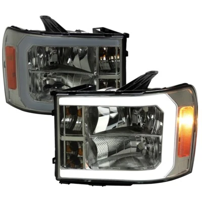 Faros halógenos carcasa ahumada para GMC Sierra 07-13 con LED DRL blanco C Foto 1 de 3