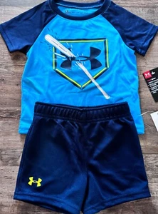 Neu mit Etikett Under Armour Inf Jungen 12 Monate marineblau/hellblau Baseballshorts Set 12M - Bild 1 von 3