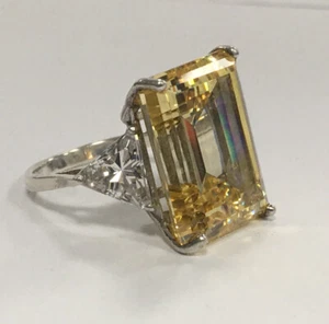 Sterling Silver Fashionista’s Dream Canary Yellow & Trillion Cz Ring Sz7.5 - Picture 1 of 12