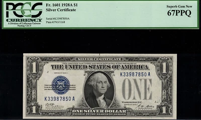 1928A $1 Silver Certificate FR-1601 K-A Block - Graded PCGS 67PPQ - Image 1 of 2