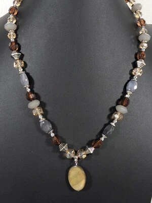 Collar Colgante Playa Costero Marrón Gris Vidrio Acrílico Concha de Cuentas 21" Plateado Foto 1 de 4