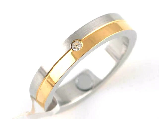 ►►► BAGUE ALLIANCE LUXE FEMME HOMME ADO ACIER NEUVE PLAQUE OR 18K 1 ZIRCON 729