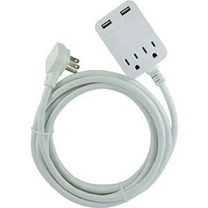 GE Pro 2-Outlet 2-USB 12ft. Extension Cord, Surge Protector-32089 with Flat Plug - Picture 1 of 7