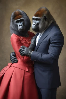 Retrato de gorila pareja día de San Valentín imprimible, arte de pared pareja, regalo imprimible Foto 1 de 4