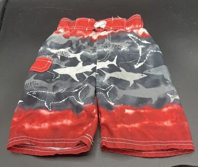 Arizona Brand Toddler Shark Swim Trunks 2T Red, Gray White - Image 1 of 2