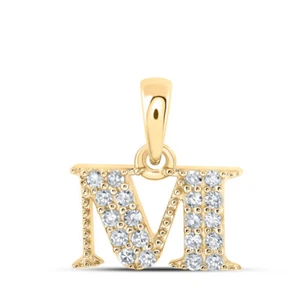 10kt Yellow Gold Womens Round Diamond M Initial Letter Pendant 1/10 Cttw - Picture 1 of 1