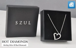 Brand New Szul Three Stone Diamond Heart Pendant In .925 Sterling Silver - Picture 1 of 6