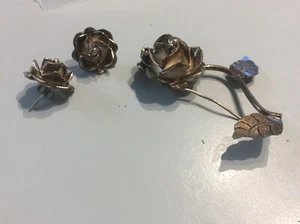 Pin rosa mexicano vintage de plata de ley y pendientes a juego - Imagen 1 de 4