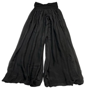Pantalón Giusy Palazzo para mujer L negro mezcla de seda gasa Genie forrado plegable - Imagen 1 de 9