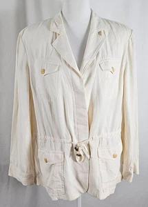 Talbots Womens Jacket Top Buttons Ivory Elastic Waist Tie Viscose Linen 16W - Picture 1 of 8