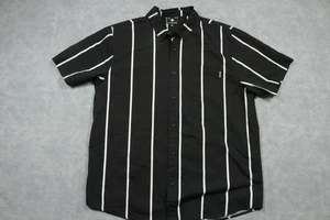 LRG Shirt Mens Extra Large Black White Vertical Stripe Button Up Short Sleeve - Picture 1 of 10