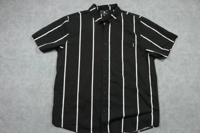 LRG Shirt Mens Extra Large Black White Vertical Stripe Button Up Short Sleeve - Image 1 of 4