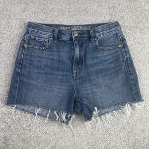American Eagle Mom Jeansshorts Damen 2 blau hoher Bund abgeschnittene Taschen Stretch - Bild 1 von 9