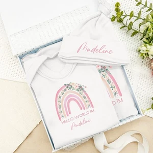 Personalised Pink Rainbow Hamper Clothing Gift Set - Picture 1 of 4