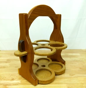 Vintage Handarbeit Holz Weinflaschenhalter Ständer Träger Caddy zusammenklappbar. - Bild 1 von 2
