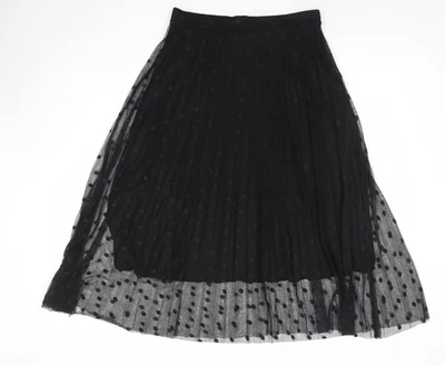 F&F Womens Black Pleated Polka Dot Midi Skirt Size 10 - Image 1 of 4