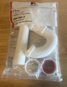 Keeney 1-1/2 Zoll bis 1-1/4 Zoll Weiße Kunststoff P-Falle mit Reduzierscheibe 400WK - Bild 1 von 2