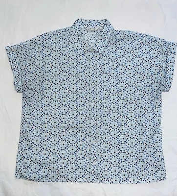 ORVIS: SS Camisa/Top Informal de Campamento de Algodón con Botones: Lunares Blancos y Azules, XL Foto 1 de 3