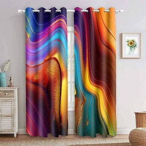 Colourful Fluid Curtains Modern Art Theme Abstract Blackout Drapes Nordic Des... - Picture 1 of 9