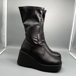 Botas de cuña Steve Madden Proceed para mujer 9 de cuero negro plataforma cremallera media pantorrilla - Imagen 1 de 13