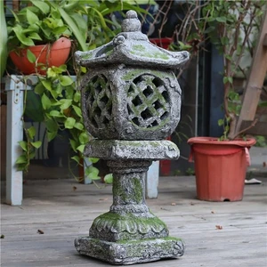 Japanischer Stil Outdoor Solar Laterne Grau Fiberglas Garten Skulptur Deko - Bild 1 von 5