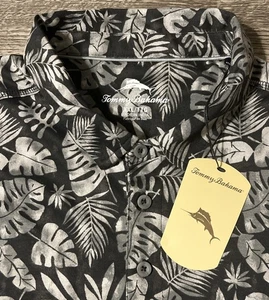 Tommy Bahama Polo Palm Fronds Tread Gray Shirt All Over Print, 2XL NWT $110 - Picture 1 of 8