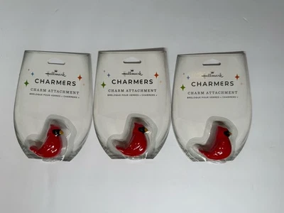 3 New Hallmark Charmers Silicone Wine Glass Charm  Cardinal - Image 1 of 2