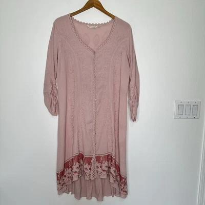 Soft Surroundings Genevieve Dress Size M Pink Lace Embroidered Cottagecore Boho - Image 1 of 4