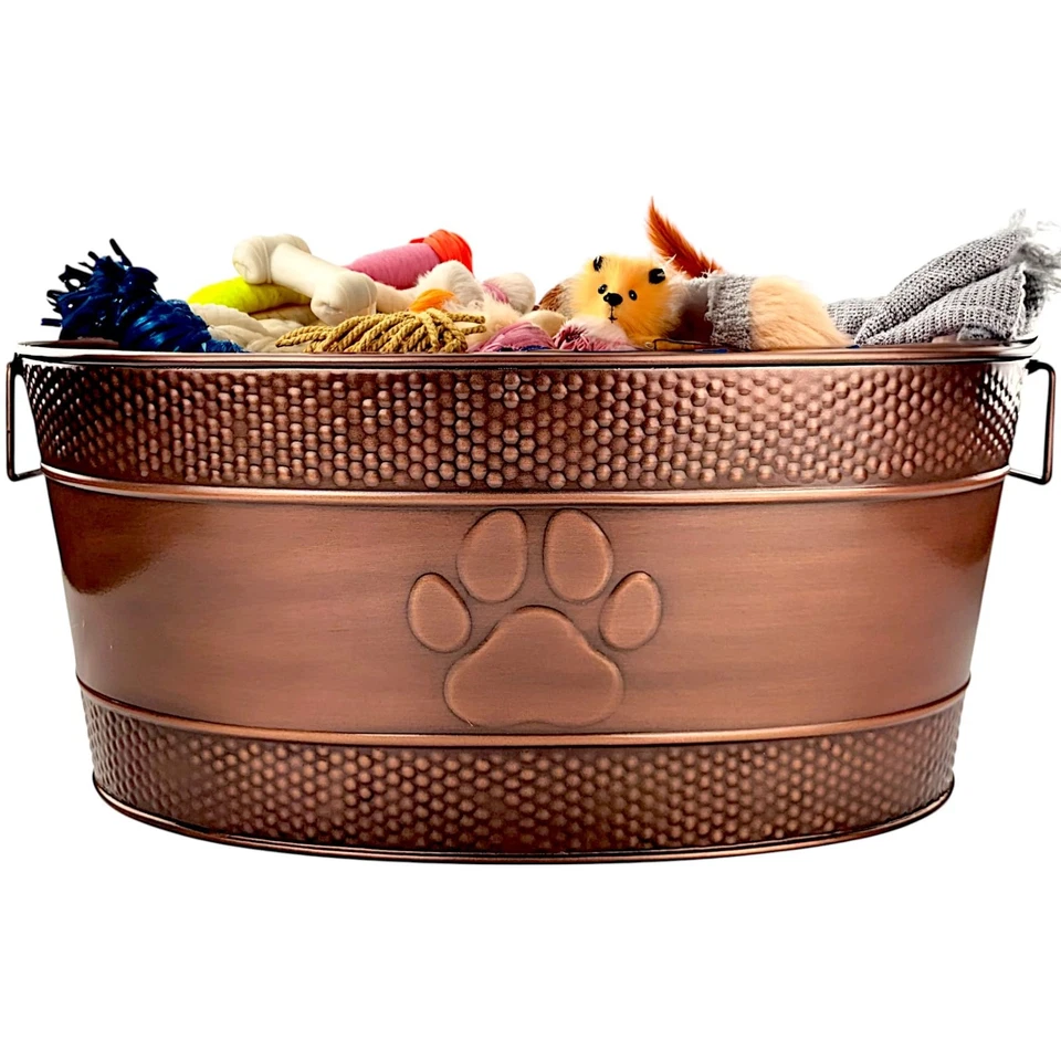 Cesta de almacenamiento de cobre 25 qt para juguetes para perros con asas Foto 1 de 4