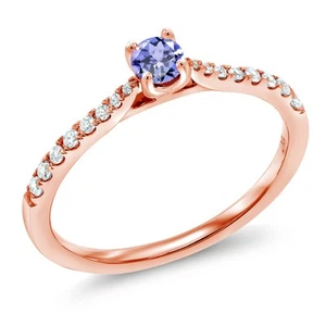 10K Rose Gold 0.26 Ct Round Blue Tanzanite E-F Lab Grown Diamond Solitaire Ring - Picture 1 of 5