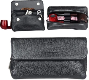 Leder Pfeifentasche Tasche Etui für 2 Pfeifen (schwarz) - Bild 1 von 12