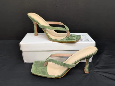 Классические минималистские полосатые стринги на высоких каблуках женские сандалии США 9 зеленые - Изображение 1 из 4
