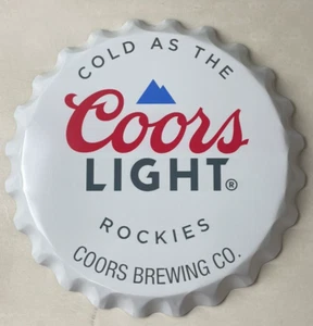 Coors Light Beer Bottle Cap Tin Metal Wall Sign 16" Diameter Garage Man Cave - Picture 1 of 5
