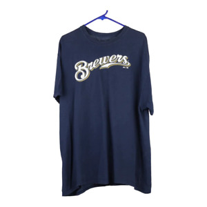 Milwaukee Brewers Majestic MLB T-Shirt - XL Blue Cotton