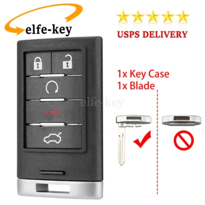 Funda de llave de coche de 5 botones para Cadillac CTS SRX STS DTS 2008-2014 mando a distancia + hoja Foto 1 de 4