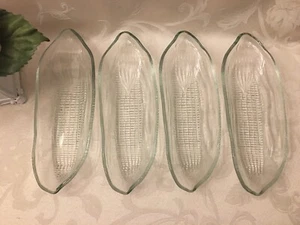 CORN ON THE COB Holders Clear Pressed Glass Plates - Set of 4 - Picture 1 of 1