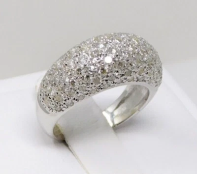 18 kt White Gold Pavé Diamond Bombè Domed Band Ring Almost Size 6.5 B4453 - Image 1 of 4