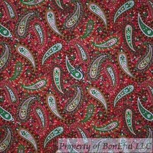 BonEful Fabric FQ Cotton Quilt Red Green Paisley Holiday Xmas Tree Flower Calico - Picture 1 of 12