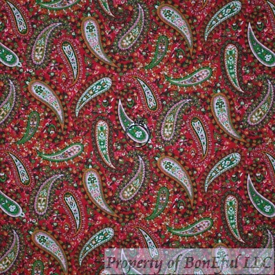BonEful Fabric FQ Cotton Quilt Red Green Paisley Holiday Xmas Tree Flower Calico - Image 1 of 4