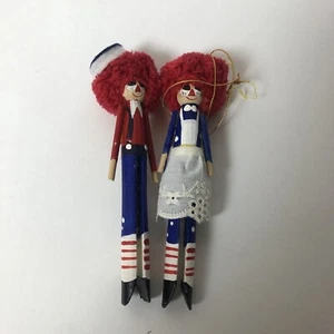VTG "Raggedy Ann & Andy"  Handpainted Wooden Clothespin Christmas Ornaments  - Picture 1 of 2