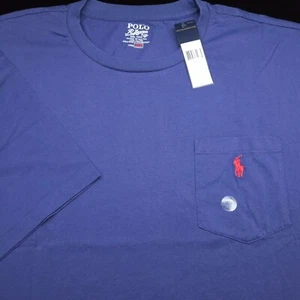 POLO RALPH LAUREN CREW T-SHIRT 2XB BIG 2XL BLUE SHORT SLEEVE POCKET -RED PONY - Picture 1 of 8