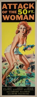 "Attack Of The 50 Foot Woman"  1958 Insert 14" X 36" Reproduction Poster  - Imagem 1 de 4