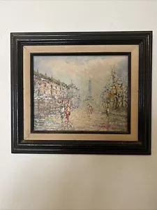 Pintura al óleo París vintage firmada Torre Eiffel gente de la calle arte impresionismo - Imagen 1 de 18