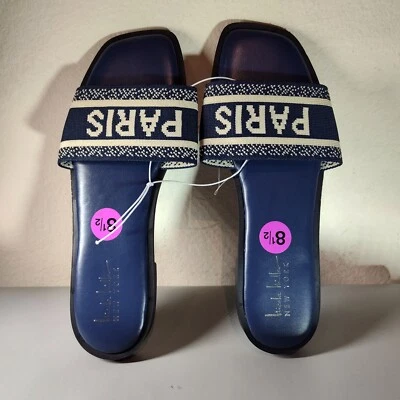 NEW NICOLE MILLER NEW York Paris Black Slides Sandal Slip On Women's Sz 8.5 BLue - Image 1 of 3