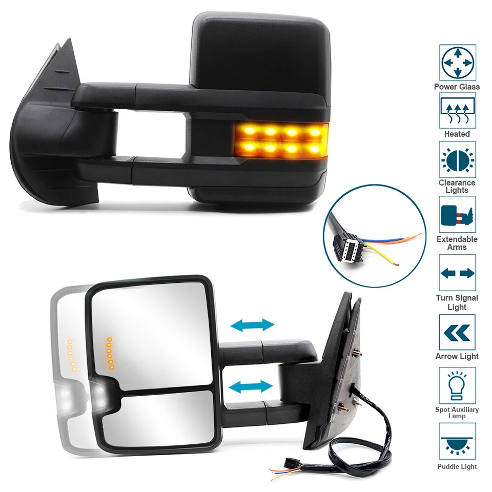 Espejos retrovisores de remolque para Chevy Silverado Sierra 1500 2007-2013 potencia calor LED intermitente Foto 1 de 4