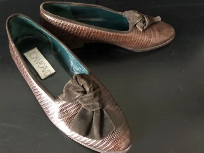 Zapatos planos vintage de cuero Joan & David hechos a mano en Italia marrón con lazos de gamuza talla 9 Foto 1 de 4